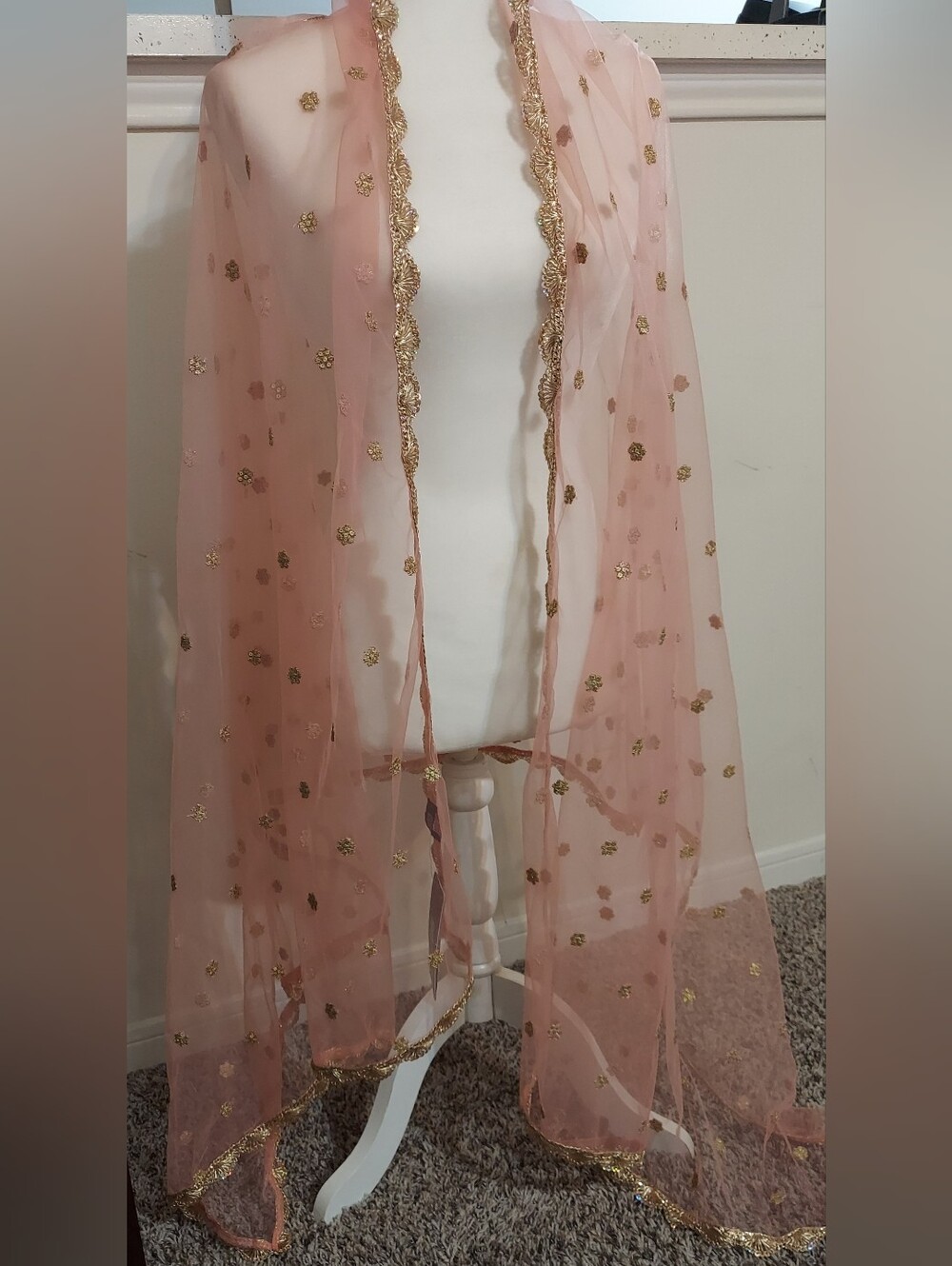 Sheer Blush Pink Gold Embellished Dupatta